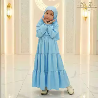 ⭐️Littlestar👧🏻เดรสกระโปรงยาว ชุดเดรสเด็กมุสลิม เด็กผู้หญิงอิสลาม กระโปรง3ชั้น ยาวพิเศษ GML0647 (2XL)