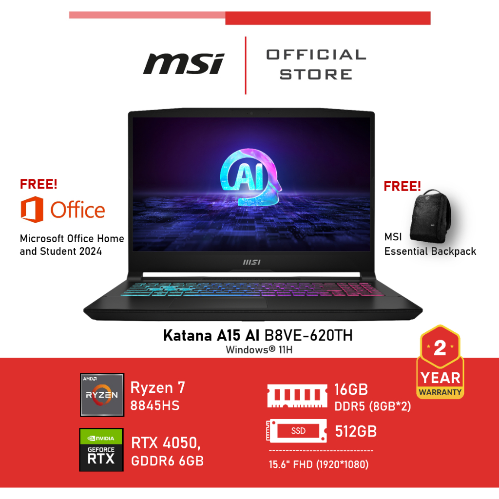 MSI Katana A15 AI B8VE-620TH (RTX 4050, GDDR6 6GB) Laptop Notebook