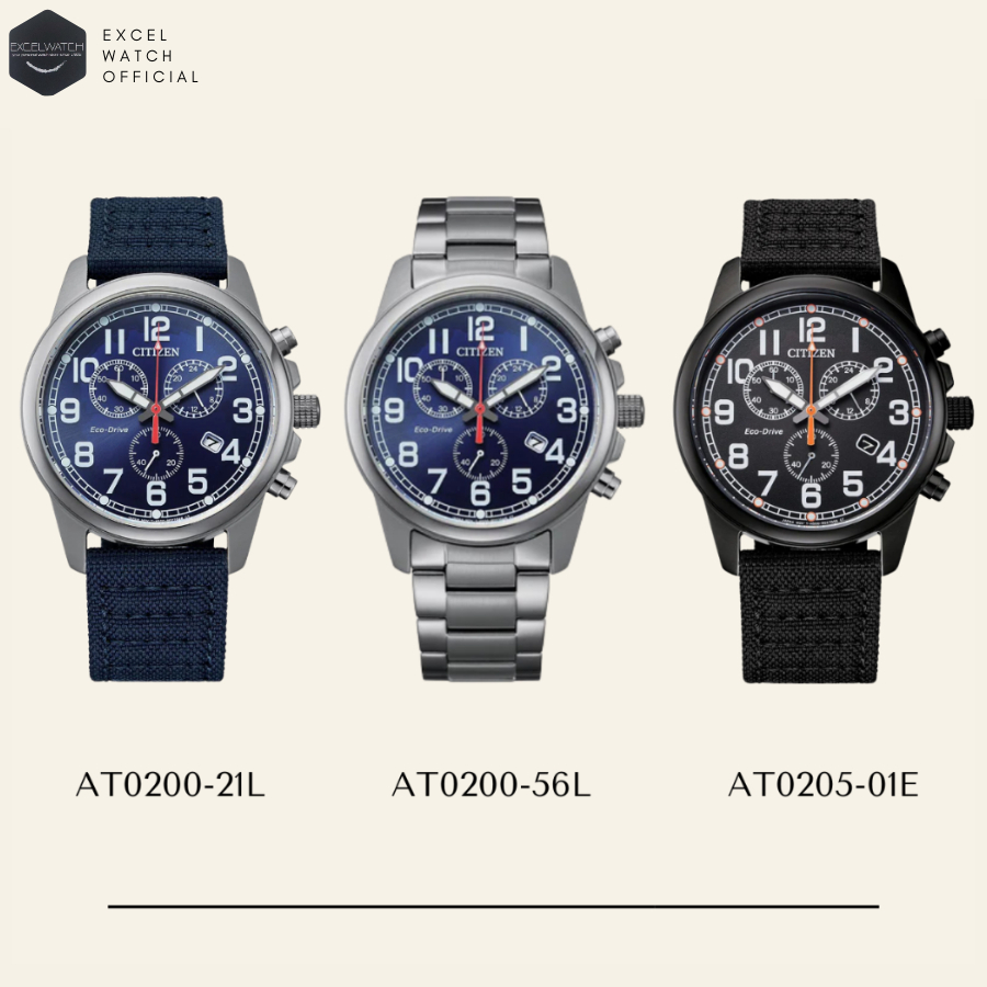 [ Excel Watch ] นาฬิกาซิติเซน CITIZEN Chronograph Military Eco-Drive รุ่น AT0200-21L, AT0200-56L,AT0205-01E (โซลาร์)