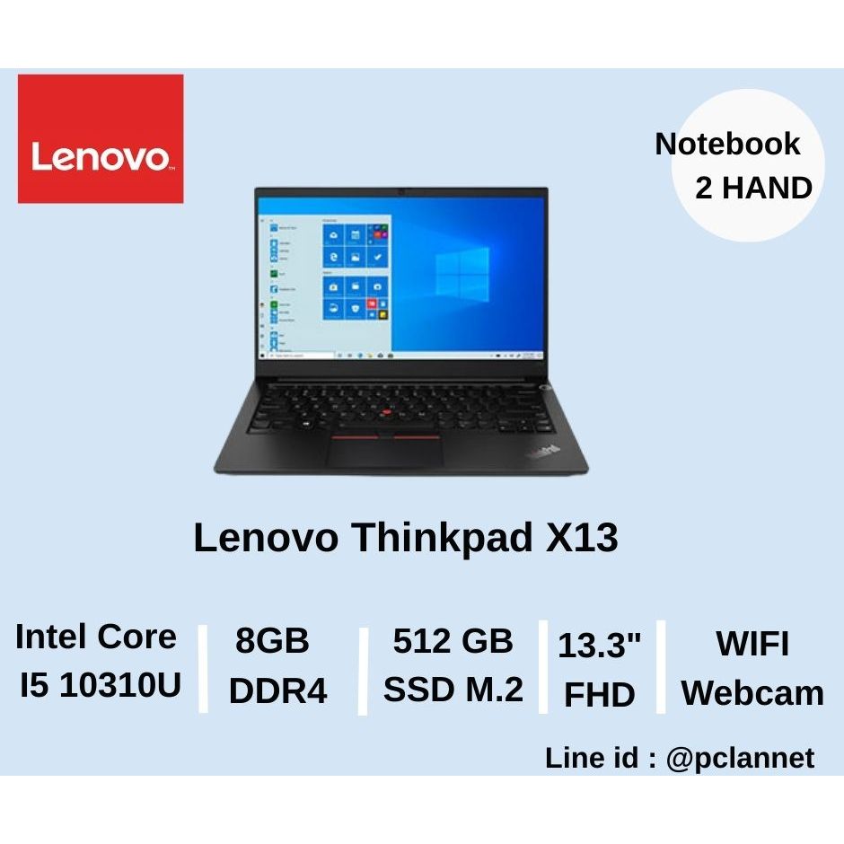 โน๊ตบุ๊ค มือสอง สภาพดี Lenovo Thinkpad X13 i5 Gen10 Ram 8GB 512GB จอ 13 นิ้ว FHD มีกล้อง HDMI