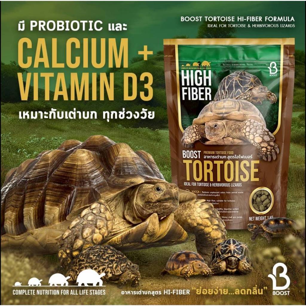 BOOST TORTOISE อาหารเต่าบกสูตร Hi Fiber ย่อยง่าย ลดกลิ่น ส่วนผสมจากธรรมชาติแท้ ๆ เพื่อสุขภาพที่ดีของเต่าทุกช่วงวัย