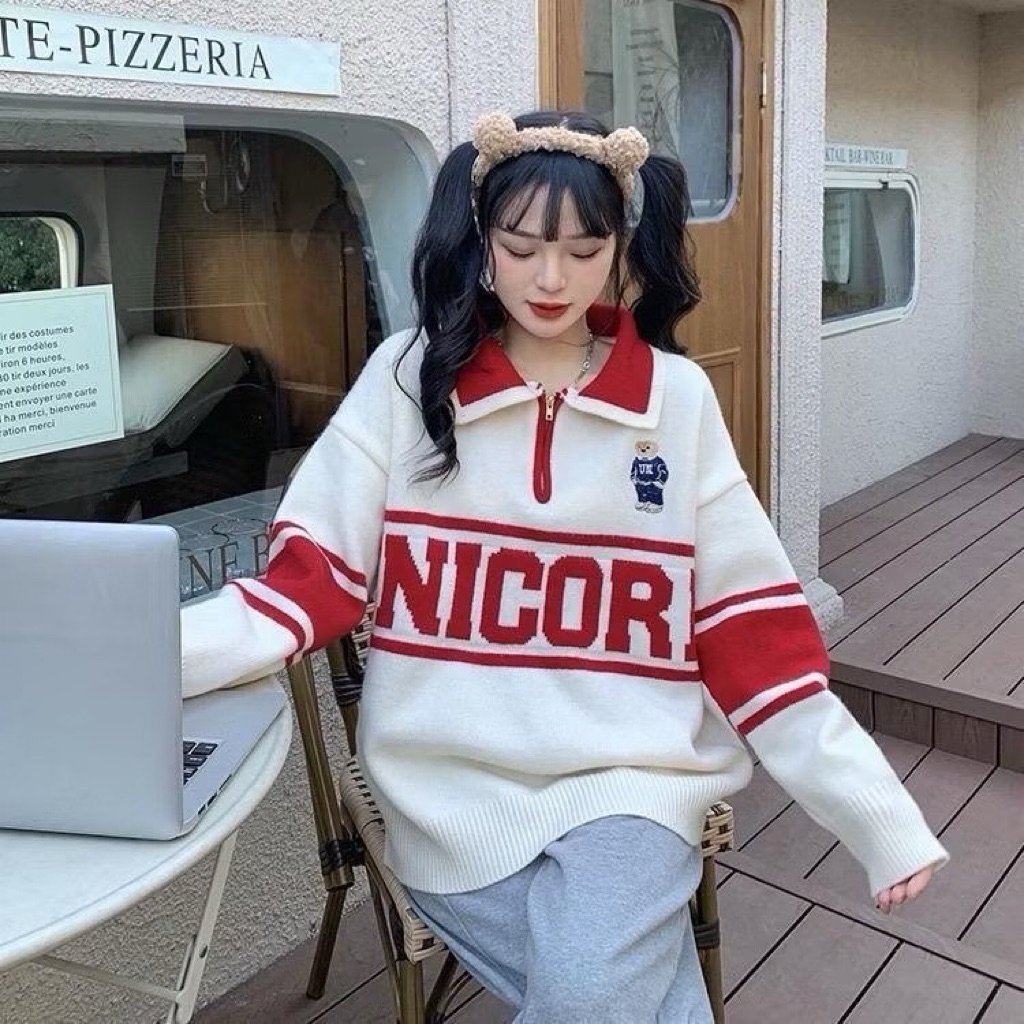 SKC shop🔺เสื้อกันหนาวไหมพรมคอปก ซิปสั้นใช้งานได้จริง สวยหรู ดูแพง