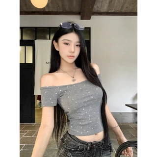 🌸พร้อ​มส่ง🌸เสื้อยืดแฟชั่นสตรี เสื้อยืดเปิดไหล่ แขนสั้น เสื้อสายพานแขนสั้น สลิมฟิต รุ่นใหม่ ออลแมตช์