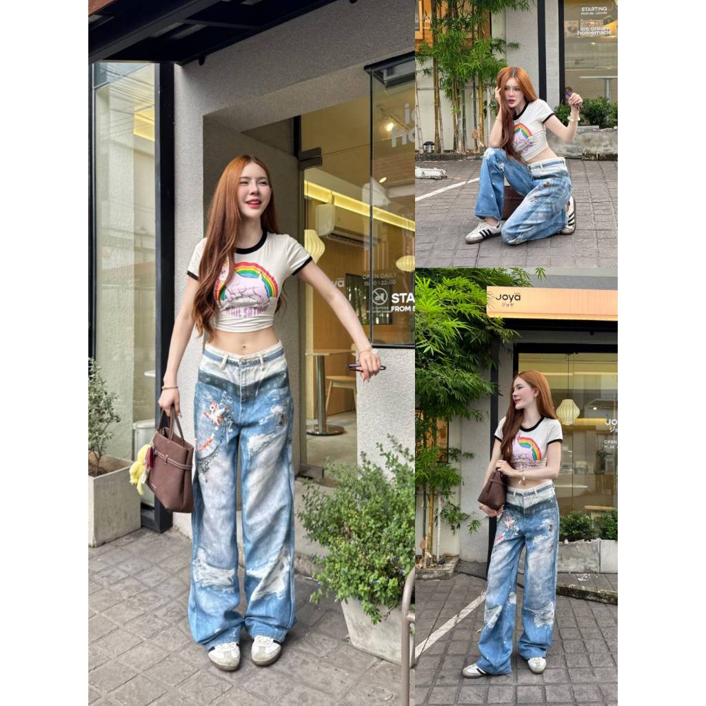 •BACK UP STUDIO•BUS 8188 "JEANS" กางเกงยีนส์ เอวสูง/เอวกลาง ทรงขากระบอก งานซิปหน้า งานพิมพ์ลาย3D