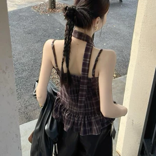 **พร้อมส่ง SM**BY0259 สายเดี่ยวลายสก็อตทรงเบี่ยงข้าง ผ้าดีมาก benly co