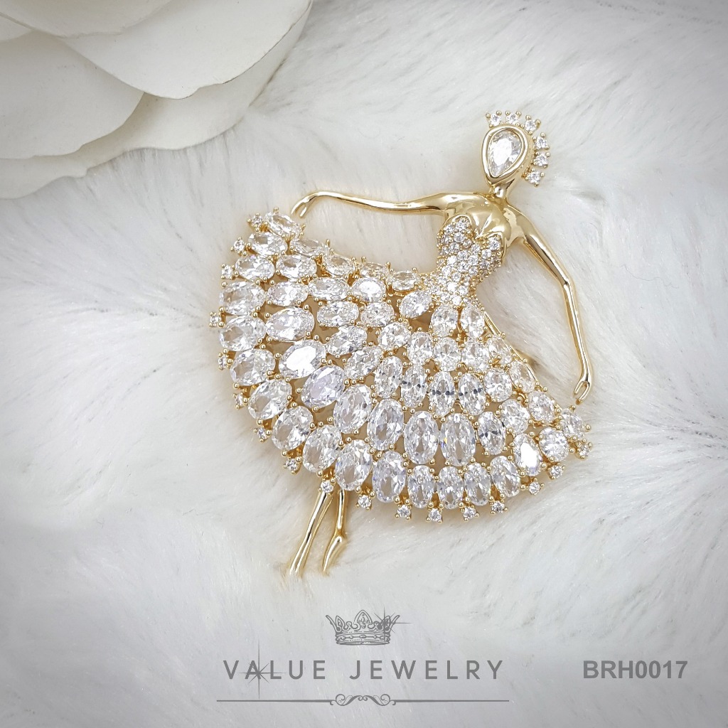 เข็มกลัด ฝังคริสตัลแท้ ลายเจ้าหญิง สีทอง ขนาดใหญ่ เครื่องประดับ BRH0017 ValueJewelry