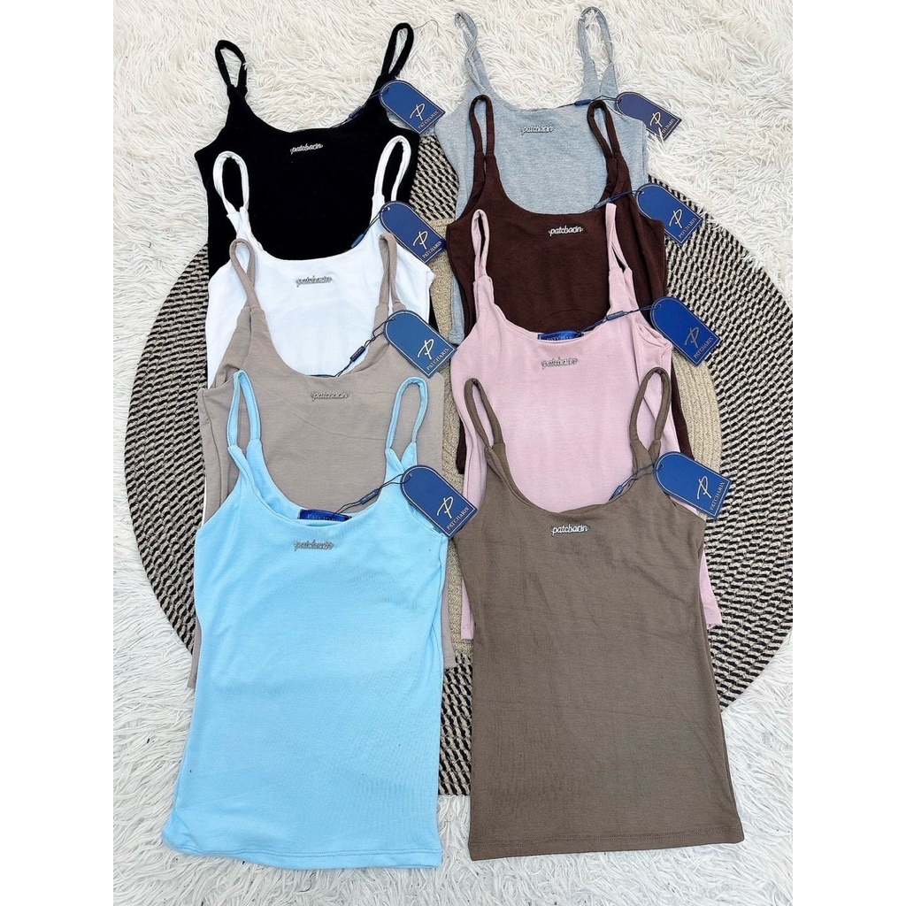 mnv_shop  เสื้อสายเดี่ยวผ้าเรย่อน เสริมฟองน้ำ-ไม่เสริมฟองน้ำ อาไหล่ PCR