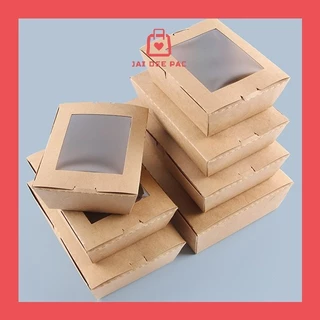 [50 ใบ] กล่องอาหารกระดาษ มีหน้าต่าง กล่องข้าว กล่องจัดเบรค จัดงานเลี้ยง คราฟท์ เคลือบ PE กันน้ำ Window