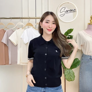 Serene's Choice เสื้อคอปก แขนสั้น ผู้หญิง รุ่น Lena จั้มเอว ผ้าไหมพรม แฟชั่นเกาหลี