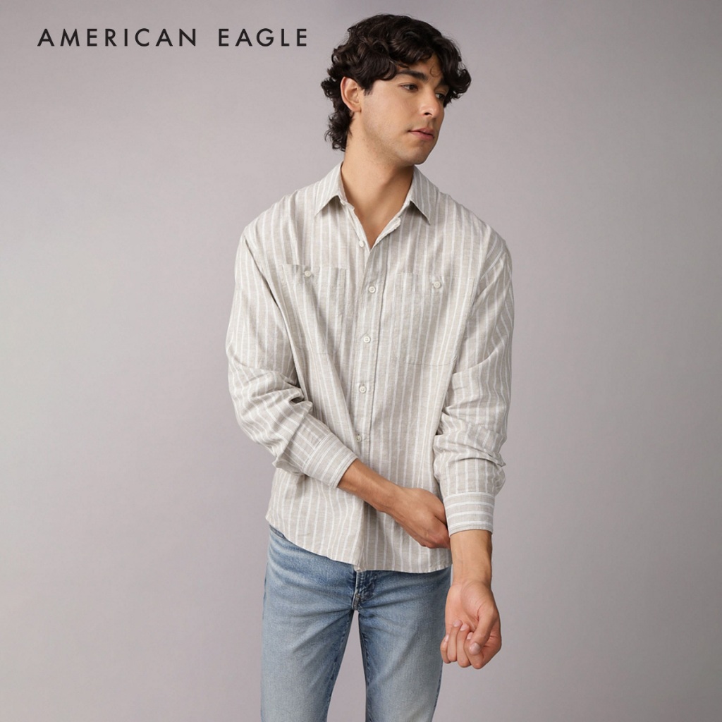 American Eagle Everyday Relaxed Fit Linen-Blend Button-Up Shirt เสื้อเชิ้ต ผู้ชาย รีแลกซ์ (NMSH 015-2894-213)