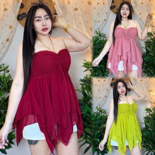 เสื้อสาวอวบ**ร้านแม่เพ็ญ อก20-48ยาว27 ทรงเกาะอก ผ้าชีฟองชายพริ้วๆ**รุ่น แป้งโก๊ะ**