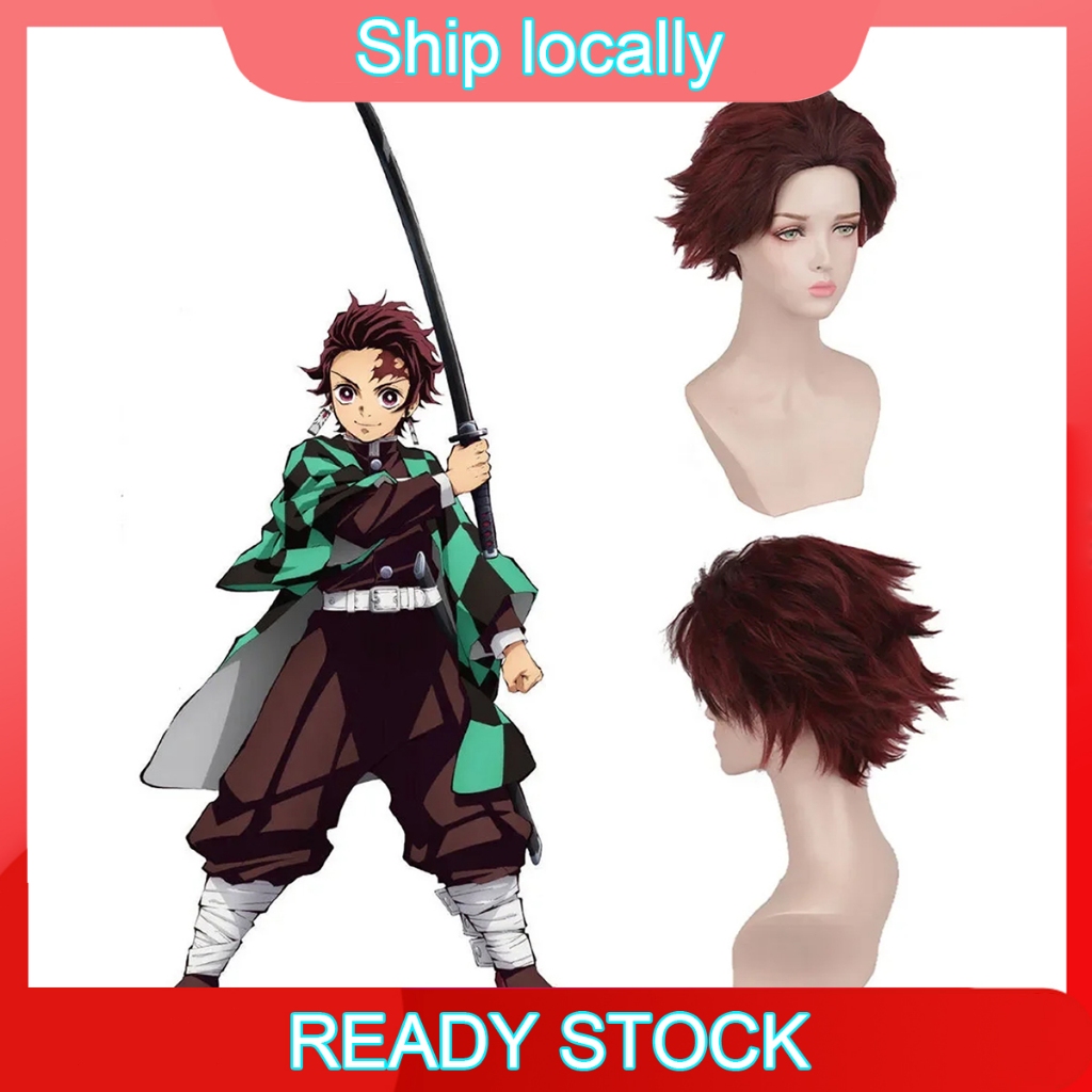 Demon Slayer Tanjirou Kamado Costume Anime Cosplay Men Uniform Halloween Party Clothes Adult Kids ราคา ถูกที่สุด ดีลบีเคเค