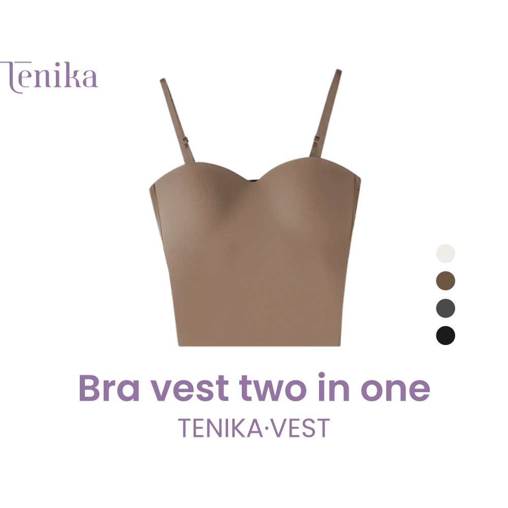 TENIKA เสื้อกล้ามผู้หญิงไร้รอย TANK TOP Ice Silk เสื้อในดันทรง ฟองน้ำชิ้นเดียว นุ่มสบาย  บราในตัว VES-023