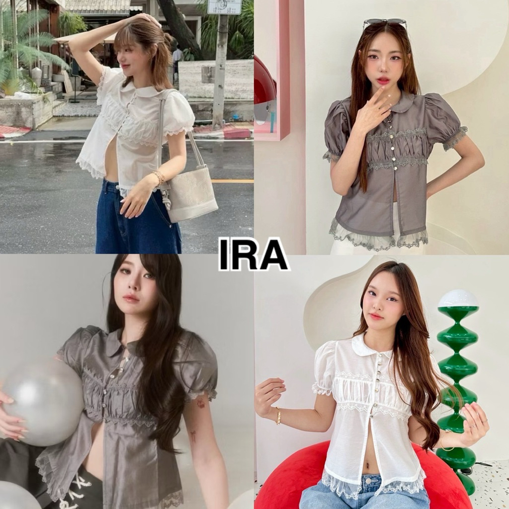 BY IRA Amy Top  เสื้อคอปก ผ้าคอตตอน 100 แต่งลูกไม้ ทรงสวย น่ารัก เซ็กซี่ สินค้า