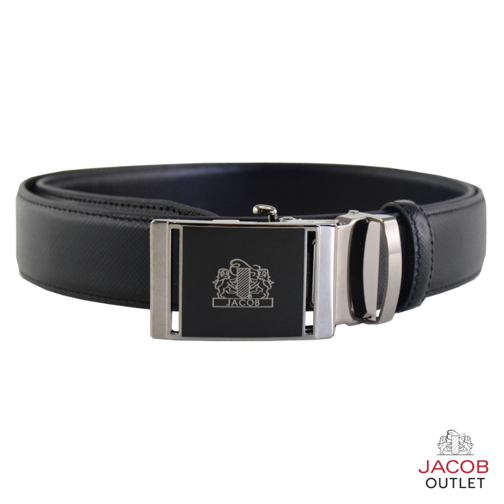 JACOB เข็มขัดหนังลาย Saffiano พร้อมหัวเข็มขัดลายสิงห์คู่ รุ่น 52220