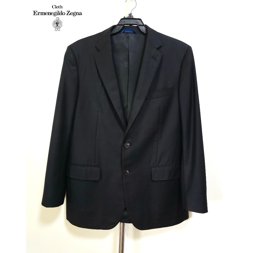 เสื้อสูทผ้า Ermenegildo Zegna สีดำเทา อก 43 นิ้ว มือสอง