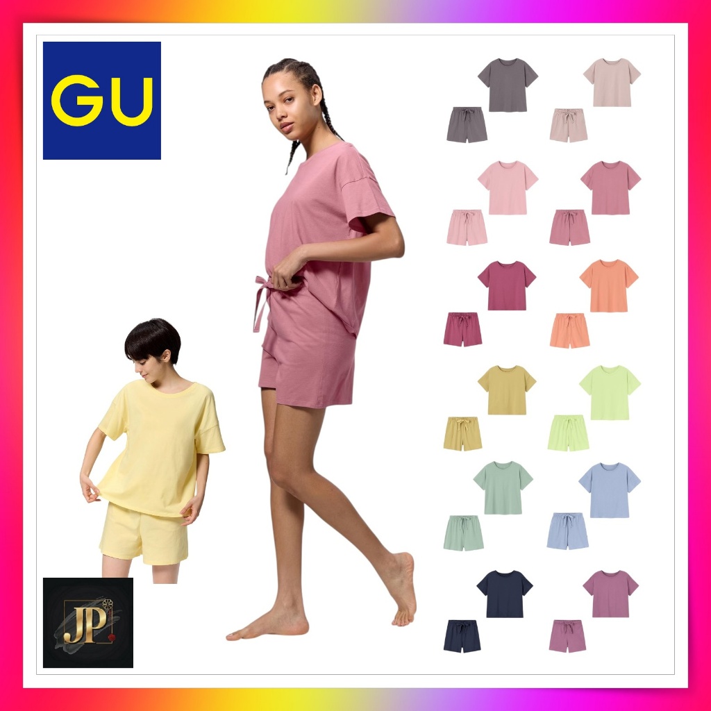 ชุดลอนจ์ผ้าฝ้ายคอปก GU (แขนสั้น & กางเกงขาสั้น)【GU Cotton Collar Lounge Set (Short Sleeves & Shorts)