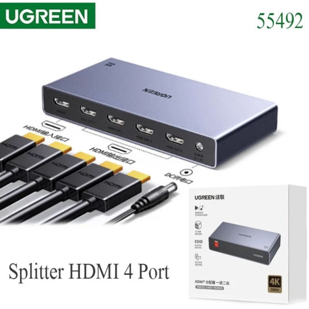 Ugreen 55492 HDMI splitter 4K 1 ออก 4 EDID 4K@30Hz (AP501)