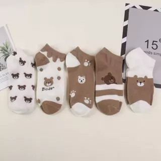 แพ็ค5คุ่ พร้อมส่ง ถุงเท้าข้อสั้น สไตล์น่ารักๆลายหมีน้ำตาล 🐻 P
