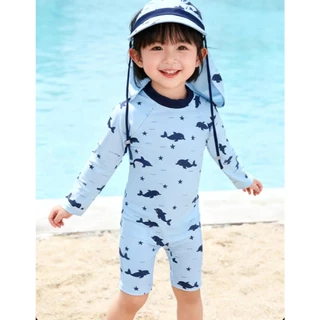 NT Baby-033 (บริการส่งด่วนกรุงเทพฯ)🐻‍❄️ Polar Bear Sun-Protect Swim Set– ชุดว่ายน้ำแขนยาวเด็ก พร้อมหมวกกันแดด ลายน้องหมี