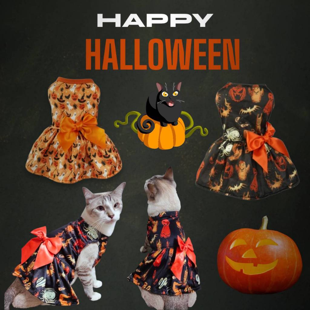 (HW08)กระโปรงเดรส หมา แมว สัตว์เลี้ยง ธีมHalloween (พร้อมส่งจากไทย!) ผ้าดี นุ่มนิ่ม ลายสวย