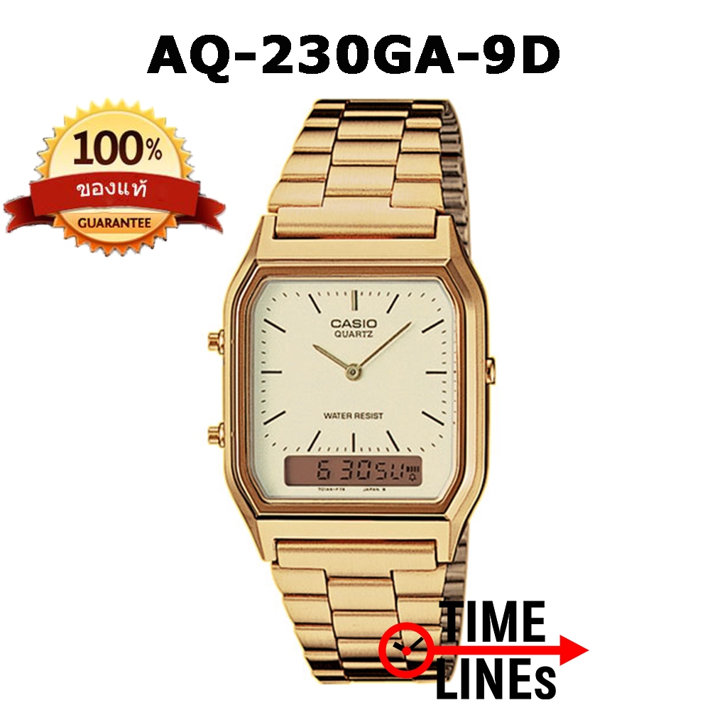 CASIO แท้ 100% นาฬิกา DATA BANK สีทอง 2 ระบบ รุ่น AQ-230GA-9B พร้อมกล่องและใบรับประกัน 1 ปี AQ230GA,