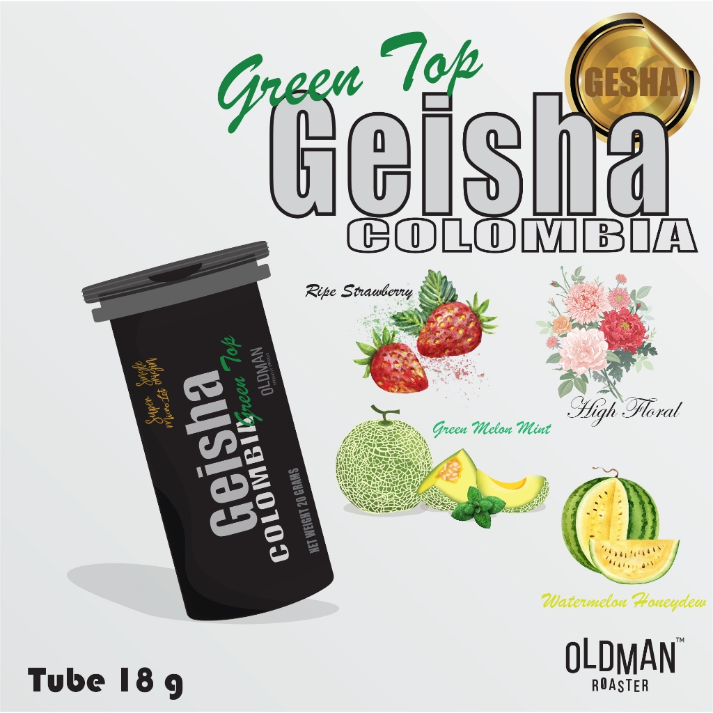 เมล็ดกาแฟ GEISHA COLOMBIA GREEN TOP  " เกอิชา โคลัมเบีย กรีนท๊อป "  ( Tube 18 g ) " คั่วอ่อน " LIGHT