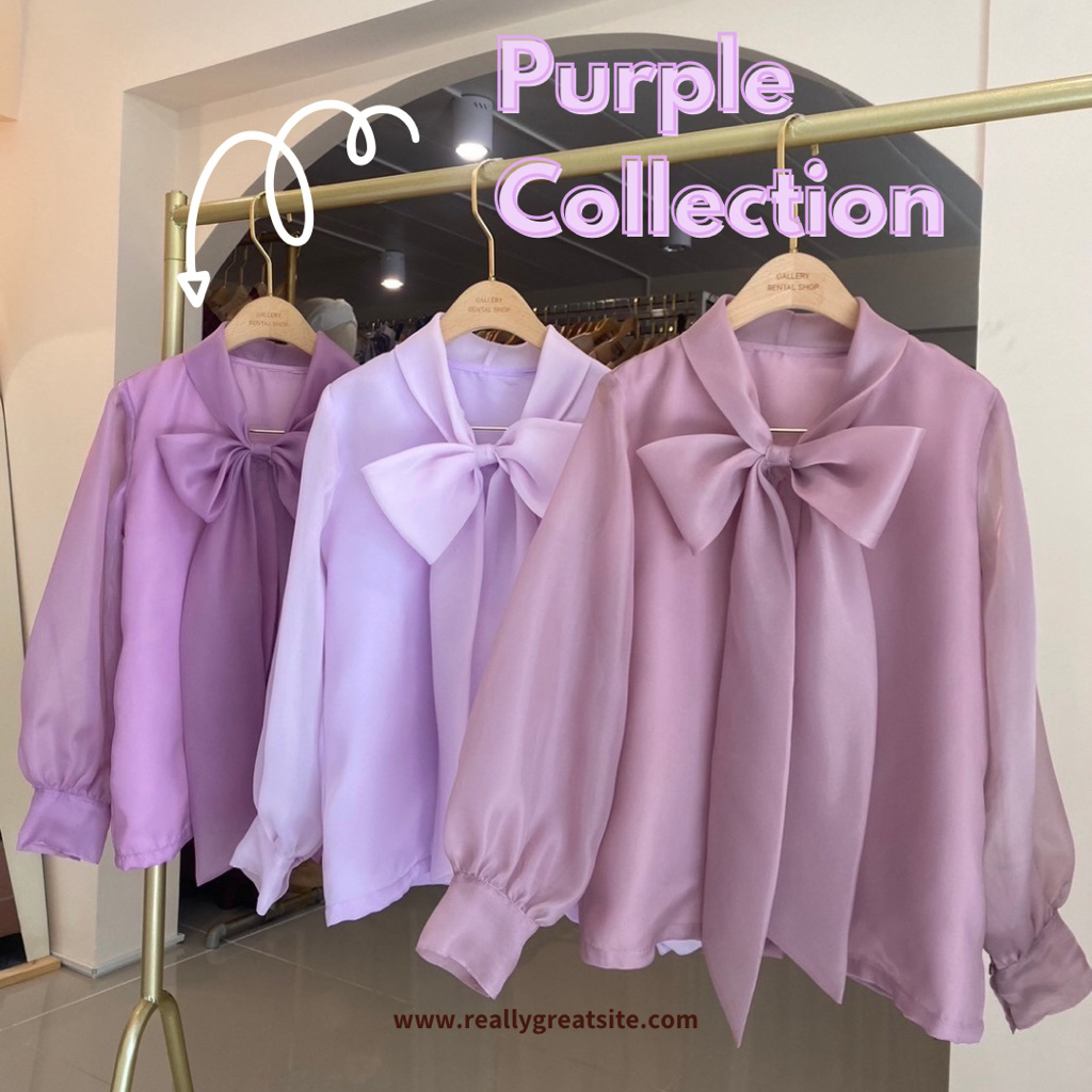 เสื้อเชิ้ต คอโบว์ ผ้าออแกนดี้ โทนสีม่วงสวยๆ