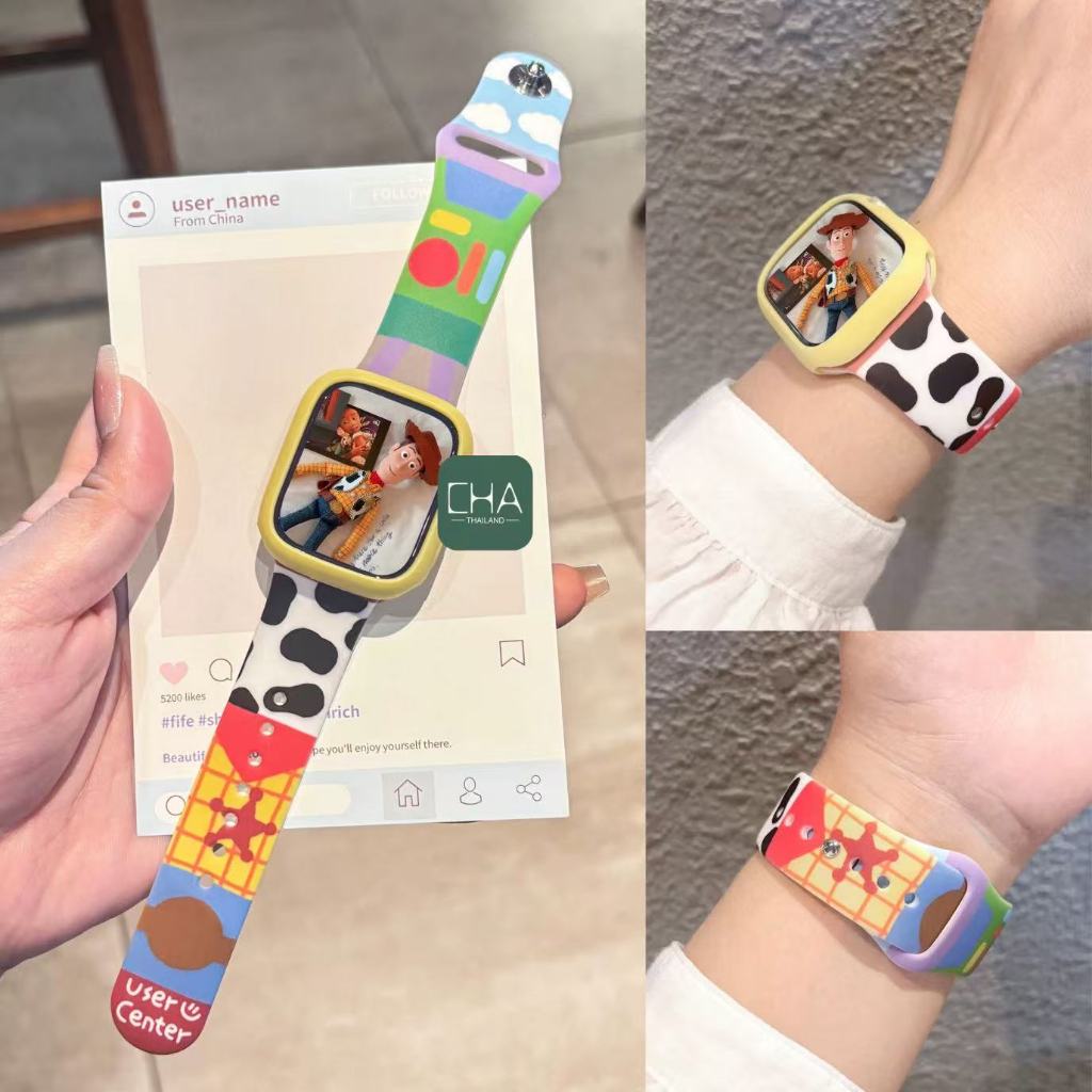 สายสําหรับ smartwatch สาย+เคสด้าน ลายซิลิโคน Toy Iwatch11 10 9 8 7 6 SE 5 4 3 2 watch SE size 38/40/42/44/45/46/49mm