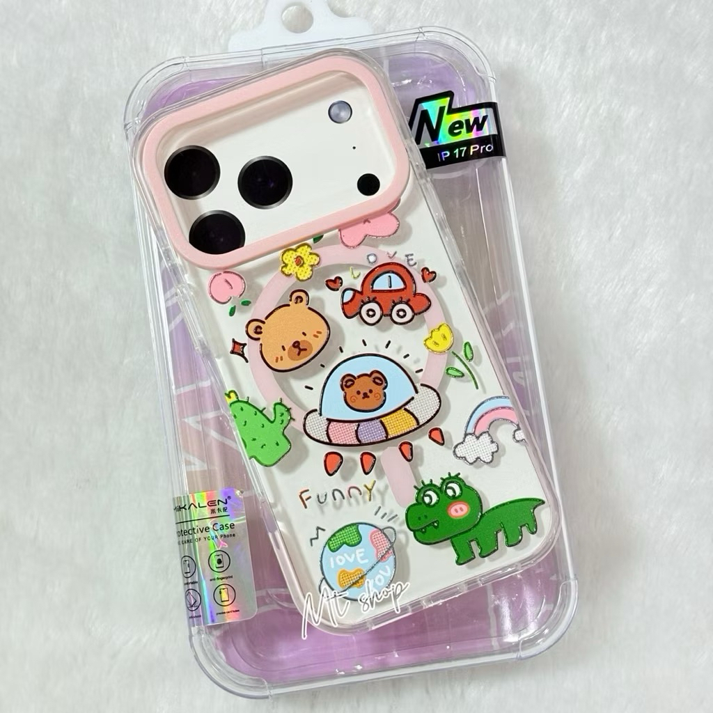 🎉Mikalen เคสใสพิมพ์ลายน่ารัก แม่เหล็กชาร์จ รองรับการชาร์จไร้สาย สำหรับรุ่น iP 17 17pro 17promax