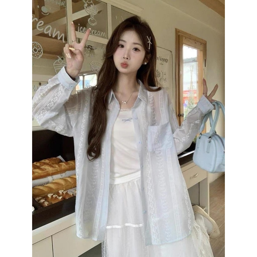 พร้อมส่งจากกทมเสื้อเชิ้ตกันแดดแขนยาวผู้หญิง ทรงหลวม รูปที่ 2