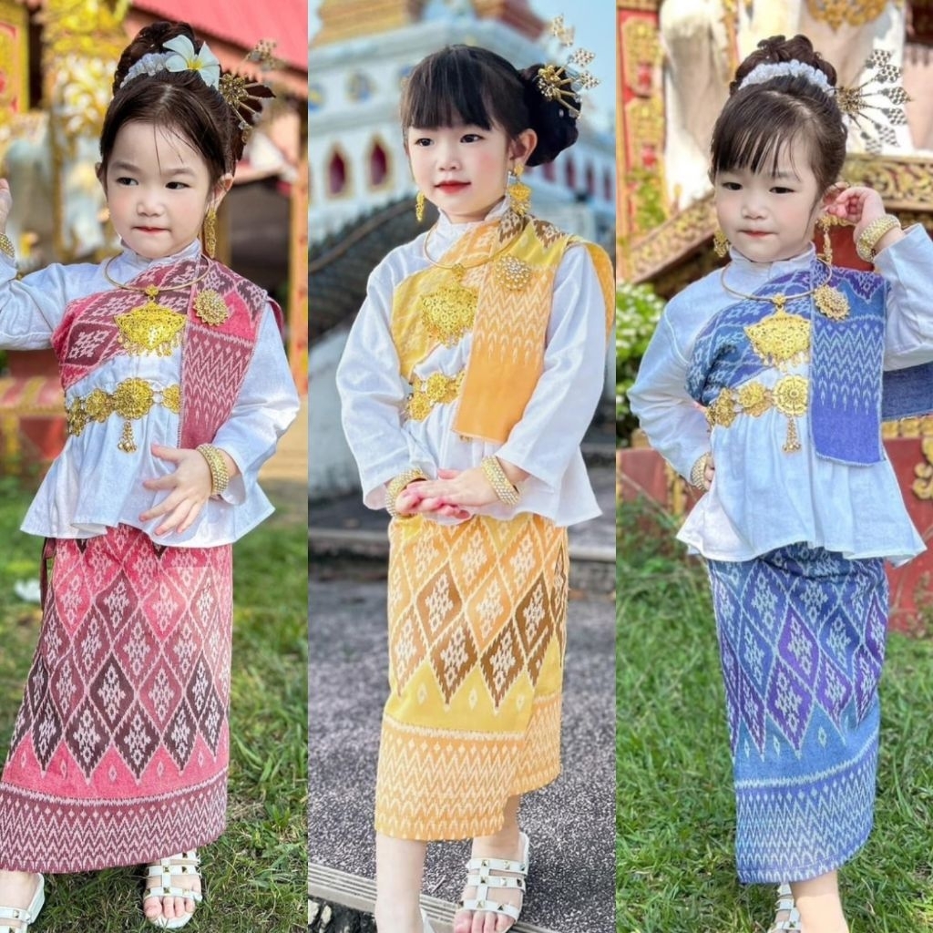 ชุดไทยผ้าฝ้ายแขนยาว ชุดพื้นเมือง ชุดเด็ก💚พร้อมส่ง(DD)