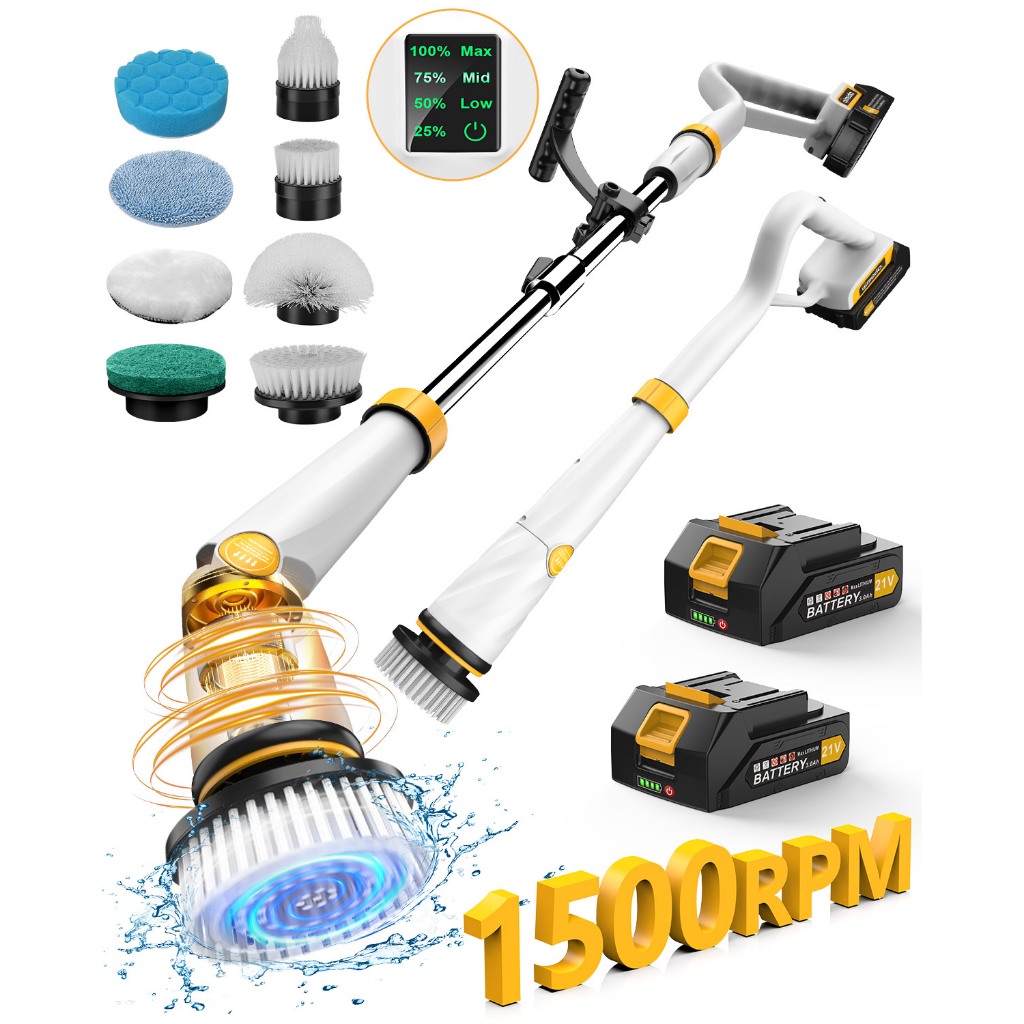 Qimedo 1500 RPM แปรงขัดห้องน้ําไฟฟ้า รุ่น Q2 Pro พร้อมแบตเตอรี่ 2 ก้อน แปรง ขัด อัตโนมัติ Electric Spin Scrubber
