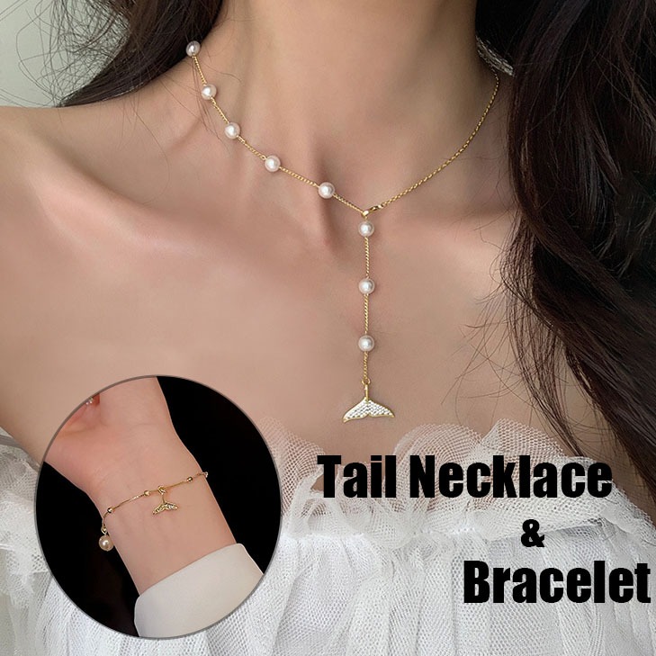 RIbbonIsland🫧สร้อยคอ สร้อยข้อมือ สไตล์เกาหลี หรูหรา สำหรับผู้หญิง ins จี้ โซ่ ไข่มุก tail ส่งเร็ว