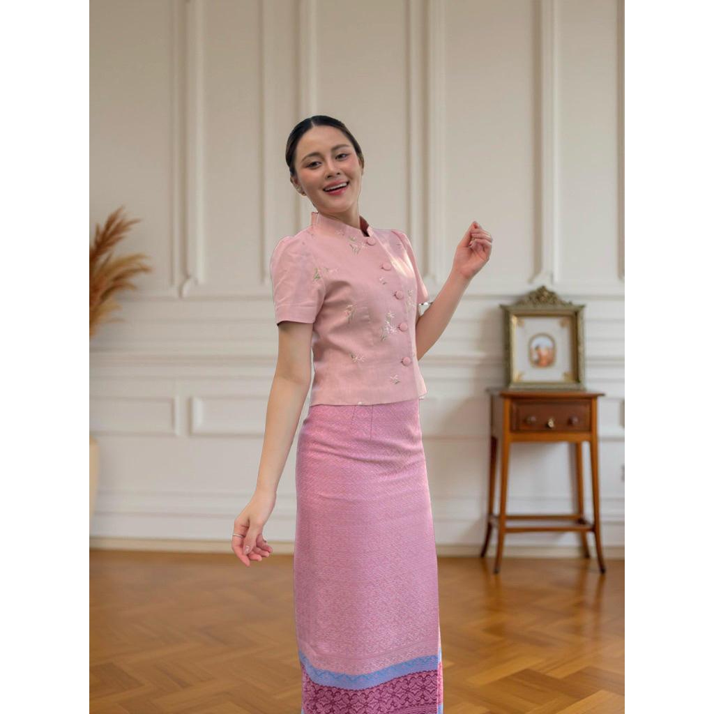 ชุดเซ็ตจิตรลดา_ลินินปัก-ฝ้ายทอมือยกดอก - รูปที่ 4