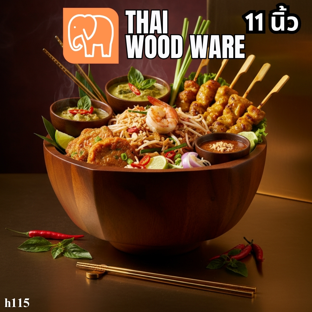 ชามไม้ทรง 6 เหลี่ยม พรีเมียม 11 นิ้ว h115