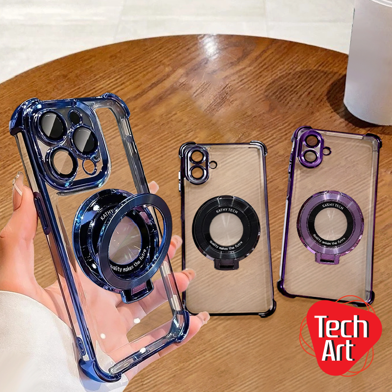 เคสนิ่มใสขอบเงาเลนส์กันกล้อง Samsung A07 A17 ขาตั้งแม่เหล็ก ทรงกลมตั้งได้มีกาวในตัว