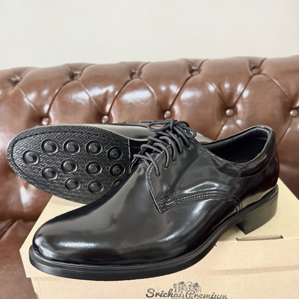 คัทชูผูกเชือก สีดำ C2N หนังขัดพรีเมี่ยม  บุขอบ พื้นยาง