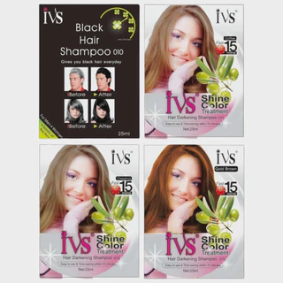 #ราคาต่อ 10 ซอง แชมพูปิดผมขาว แชมพูสมุนไพรย้อมสีผม IVS (1 ซอง ปริมาณ 25 มล.)