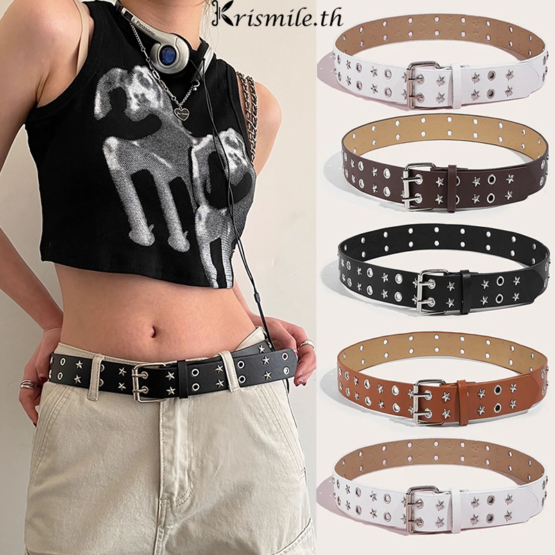 COD-ในไทย💖เข็มขัดผู้หญิง สองแถวการออกแบบ รูปดาวห้าแฉก วินเทจแฟชั่น เข็มขัดยีนส์ สาวฮอตตกแต่ง -Kri