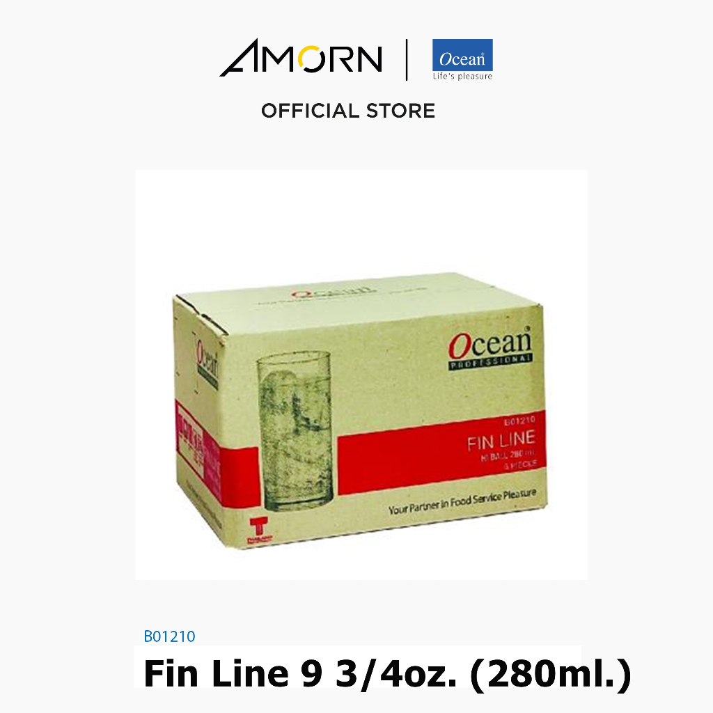 AMORN - (Ocean) แก้วน้ำใส B01210 Ocean Glass Fin Line 280ml  [1 กล่อง 6 ใบ] - แก้วทัมเบลอร์ 9 3/4oz.