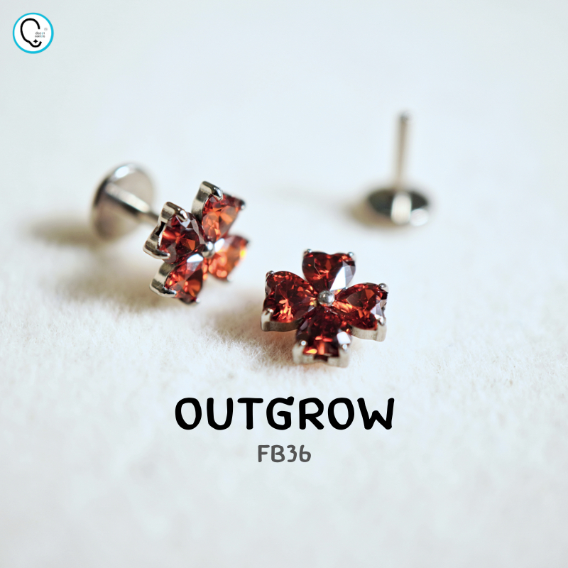 ต่างหูไทเทเนียม 100% แป้นแบนขันน็อต สำหรับผิวแพ้ง่าย ใส่สบายเรียบหลังหู Ti outgrow (ข้าง)_FB36