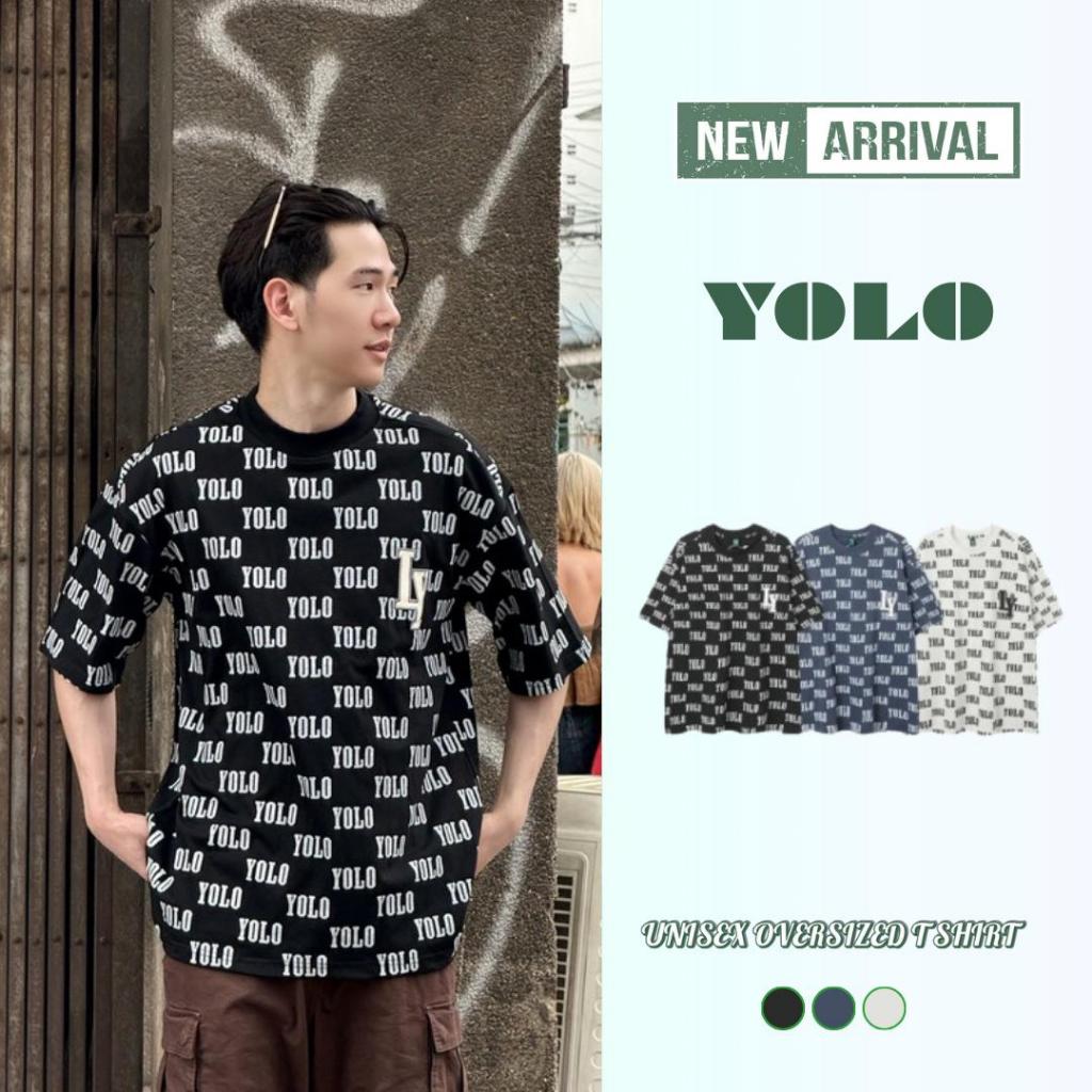 YOLO เสื้อยืด OVERSIZE เสื้อยืด คอกลม แขนสั้น พิมพ์ลายทางลำลอง เนื้อผ้าดี ใส่สบาย Y2642
