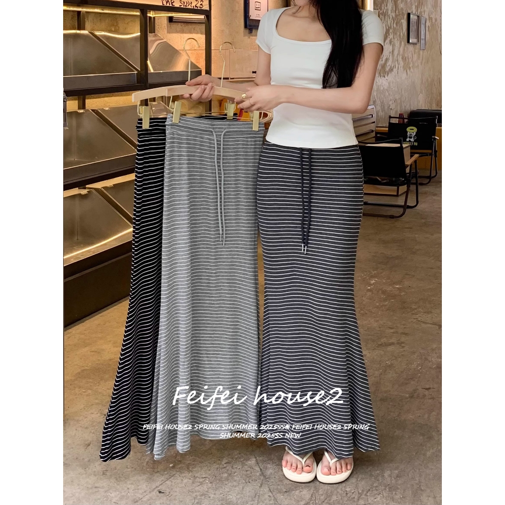 [Color-blocked striped fishtail skirt]กระโปรงทรงหางปลาแฟชั่นสไตล์ขี้เกียจสำหรับผู้หญิงเอวสูงแบบสบายๆ