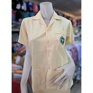 เสื้อสาธารณสุข สีเหลือง ผู้หญิง แบบปักตรา เสื้อผู้ช่วยพยาบาล อนามัย สาธา ผู้ช่วยคนไข้