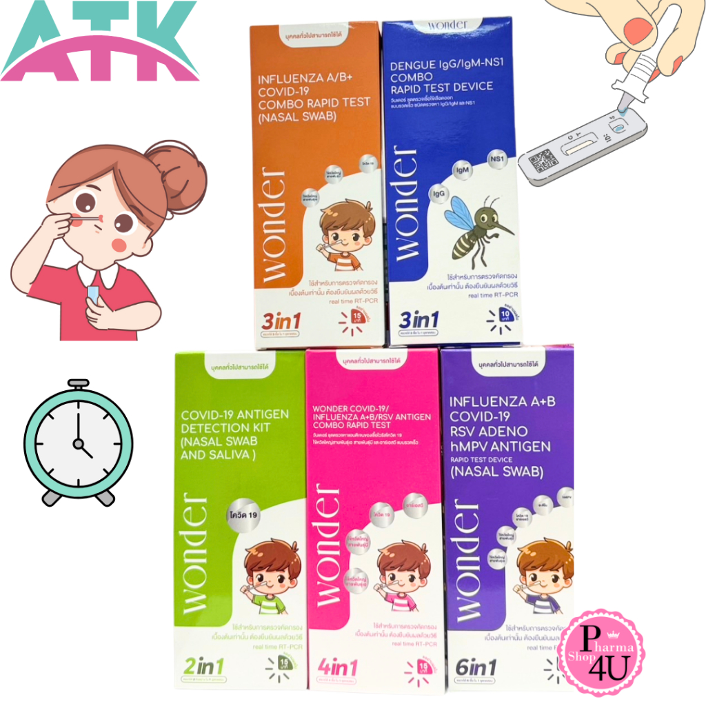 wonder ชุดตรวจโควิด ชุดตรวจไข้หวัดใหญ่  ไข้เลือดออก ATK FLU A/B+COVID พร้อมส่ง #L1