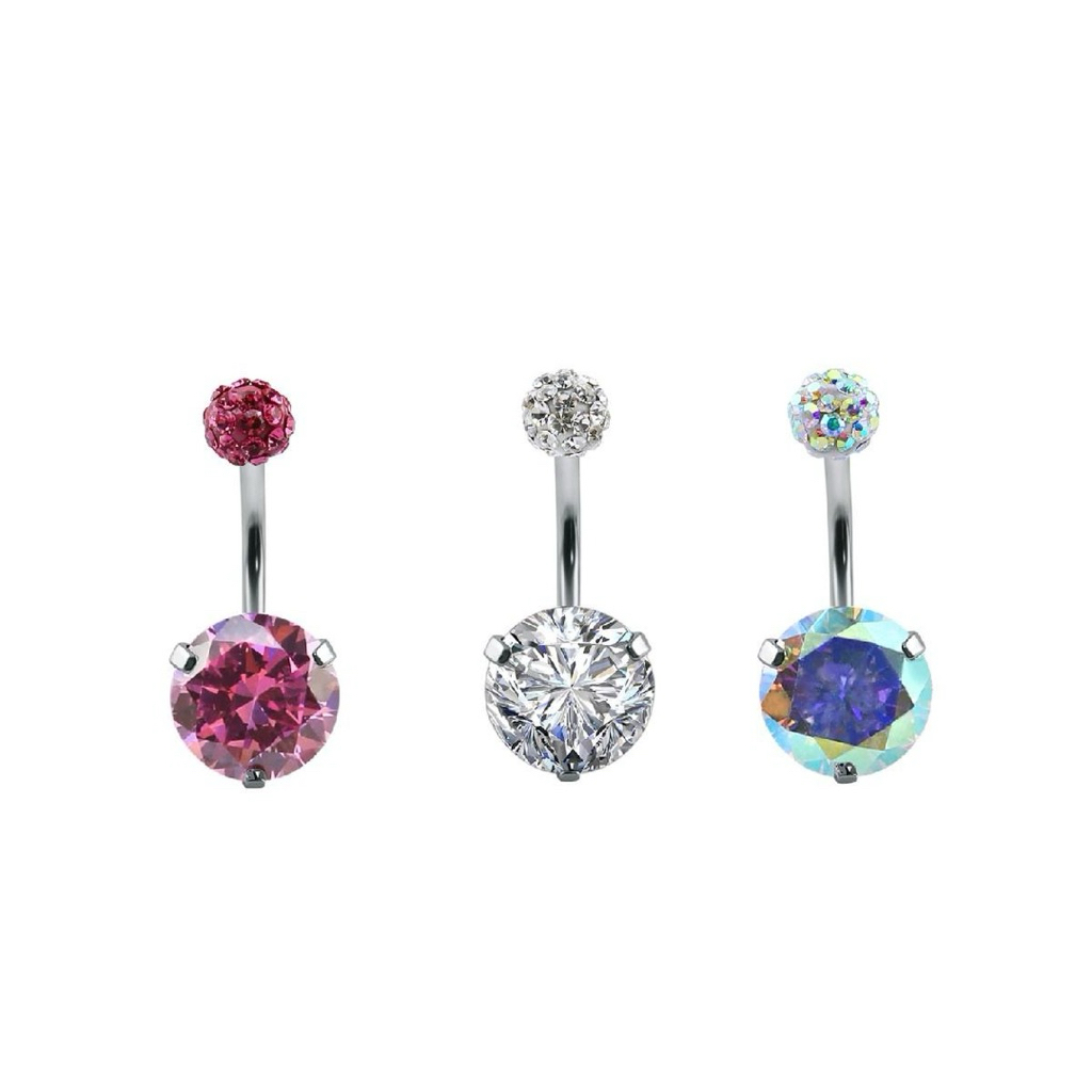 BELFICZจิวสะดือสแตนเลส 5/10 ก้าน 1.2 ยาว 10 mm.เพชรเม็ดเดี่ยวสวยมาก( ราคา 1 ชิ้น)