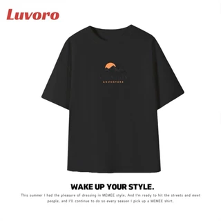 (ผ้าฝ้าย 100%)Luvoro oversize unisex เนื้อผ้านุ่มระบายแขนสั้น T-shirt สีดำและสีขาว เสื้อยืดทูโทน เสื้อยืดแขนสั้น C1404