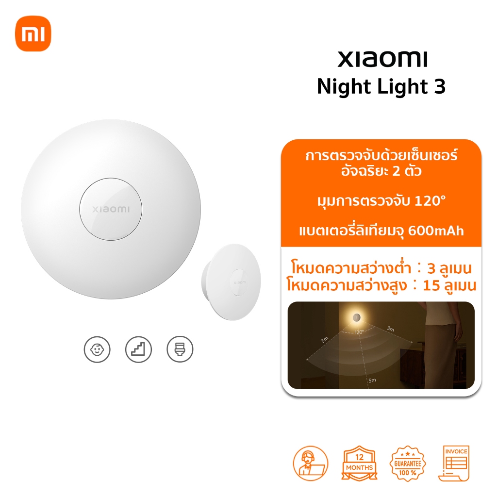 Xiaomi Night Light 3 โคมไฟ  ไฟเซนเซอร์ | ไฟกลางคืน | 120° มุมการตรวจจับ | 8 เดือน อายุแบตเตอรี่