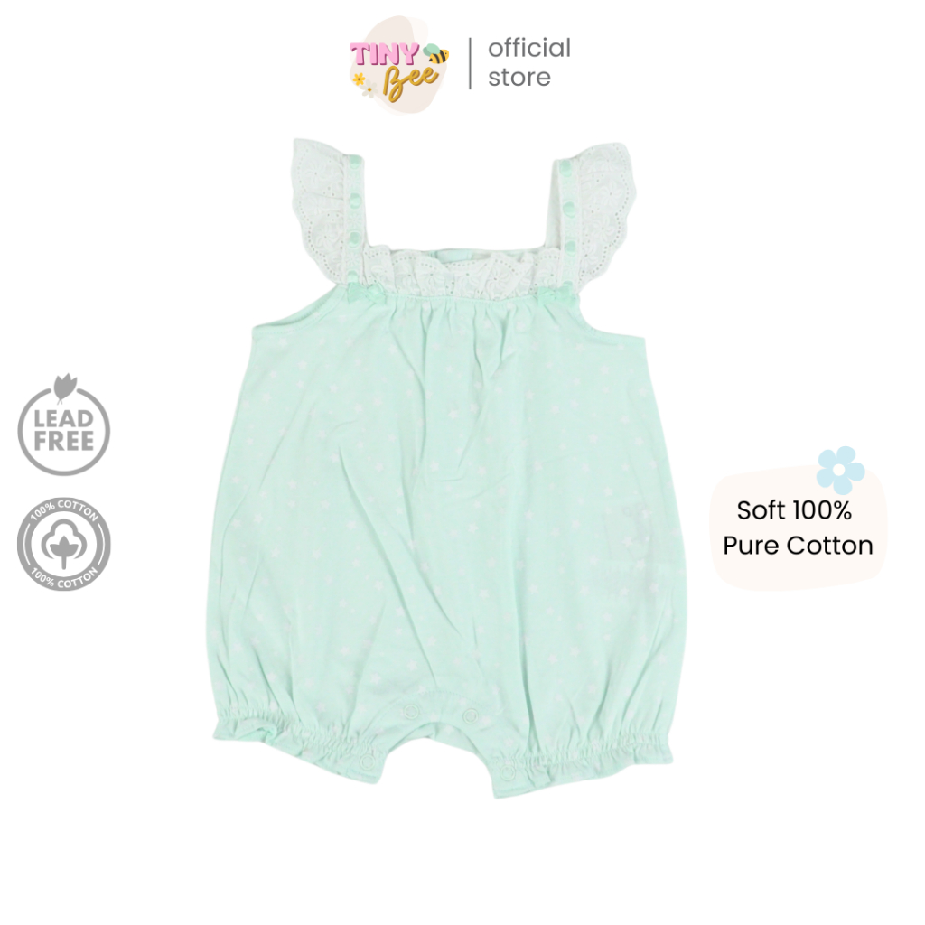 TinyBee ชุดหมีสั้น รอมเปอร์ บอดี้สูท ชุดเด็กอ่อน Cotton 100% ชุดเด็กแรกเกิด สีเขียว อายุ 0-36 เดือน